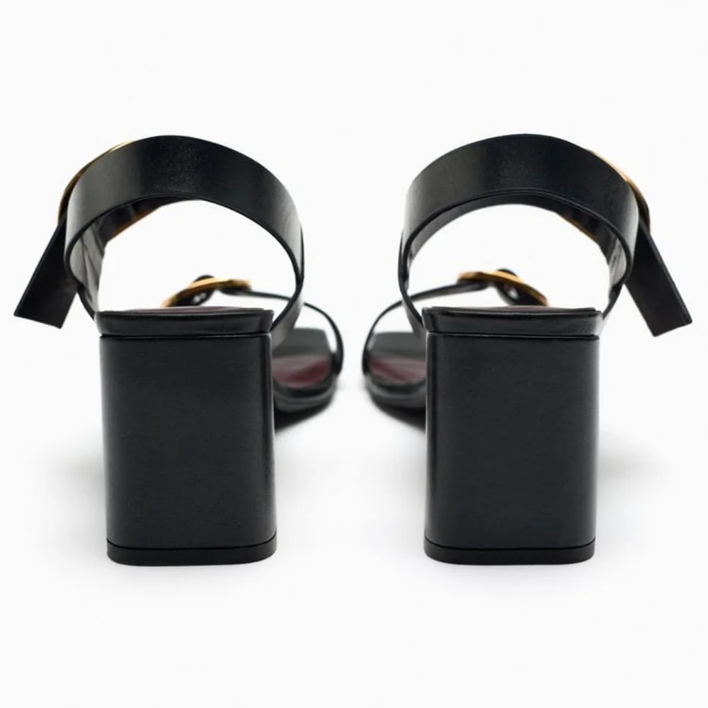 Zara Block heels buckled leather sandals black  new - Picture 7 of 9